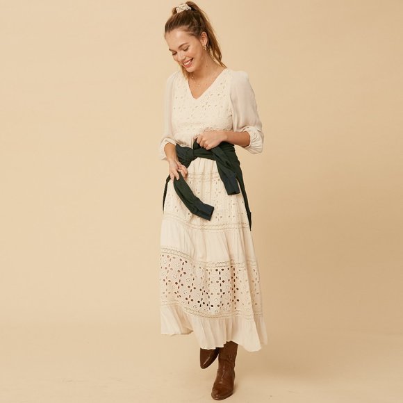 Listicle Pink Maxi Dress NWT • Rayon • Long Sleeve Boho Textured Embroidered - Picture 7 of 11